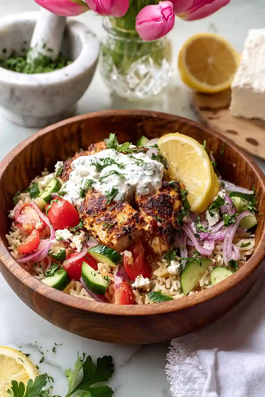 greek salad rice bowl