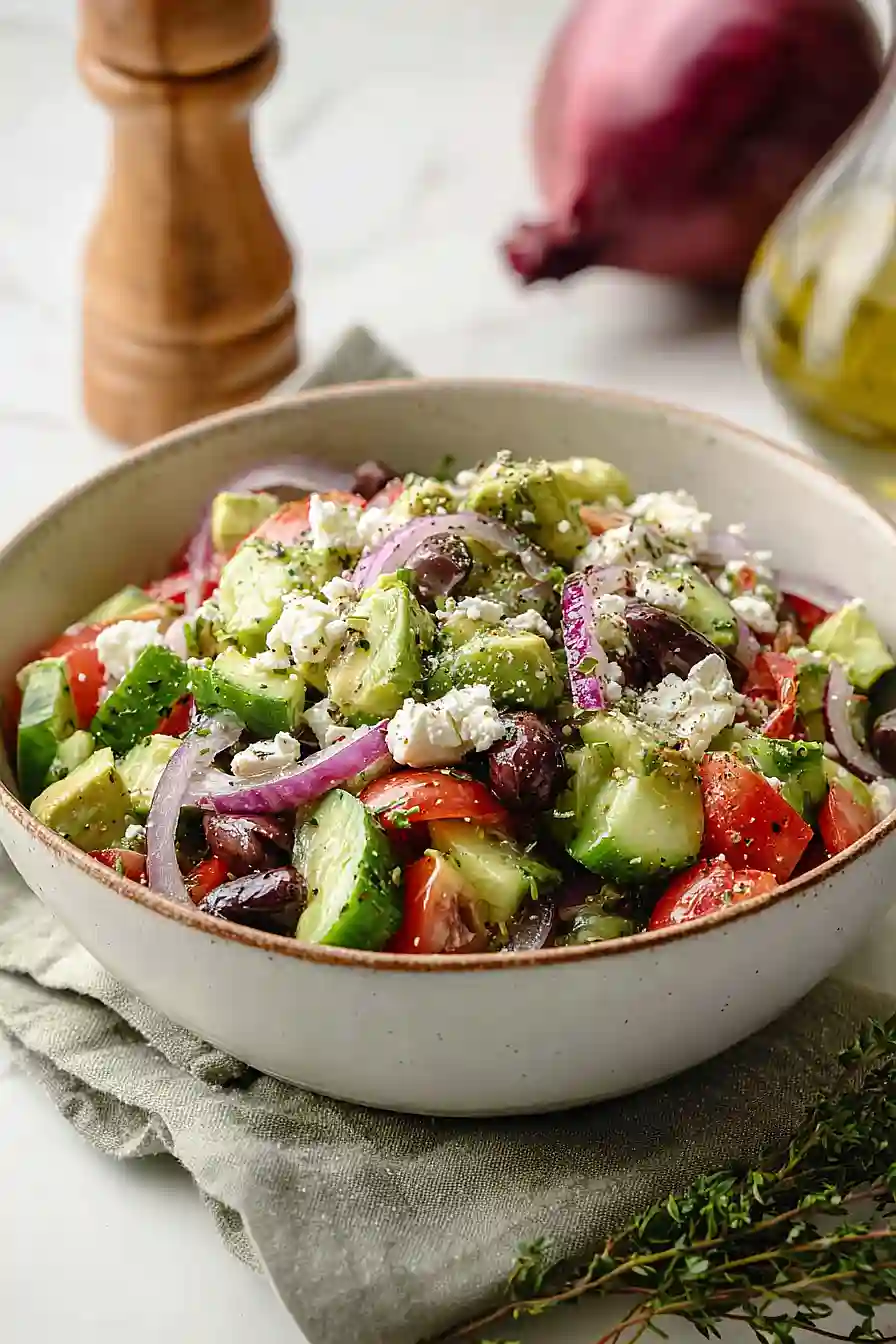 greek salad with avocado