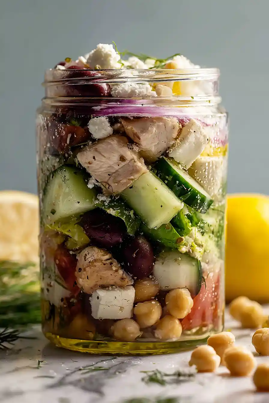 greek chicken mason jar salad