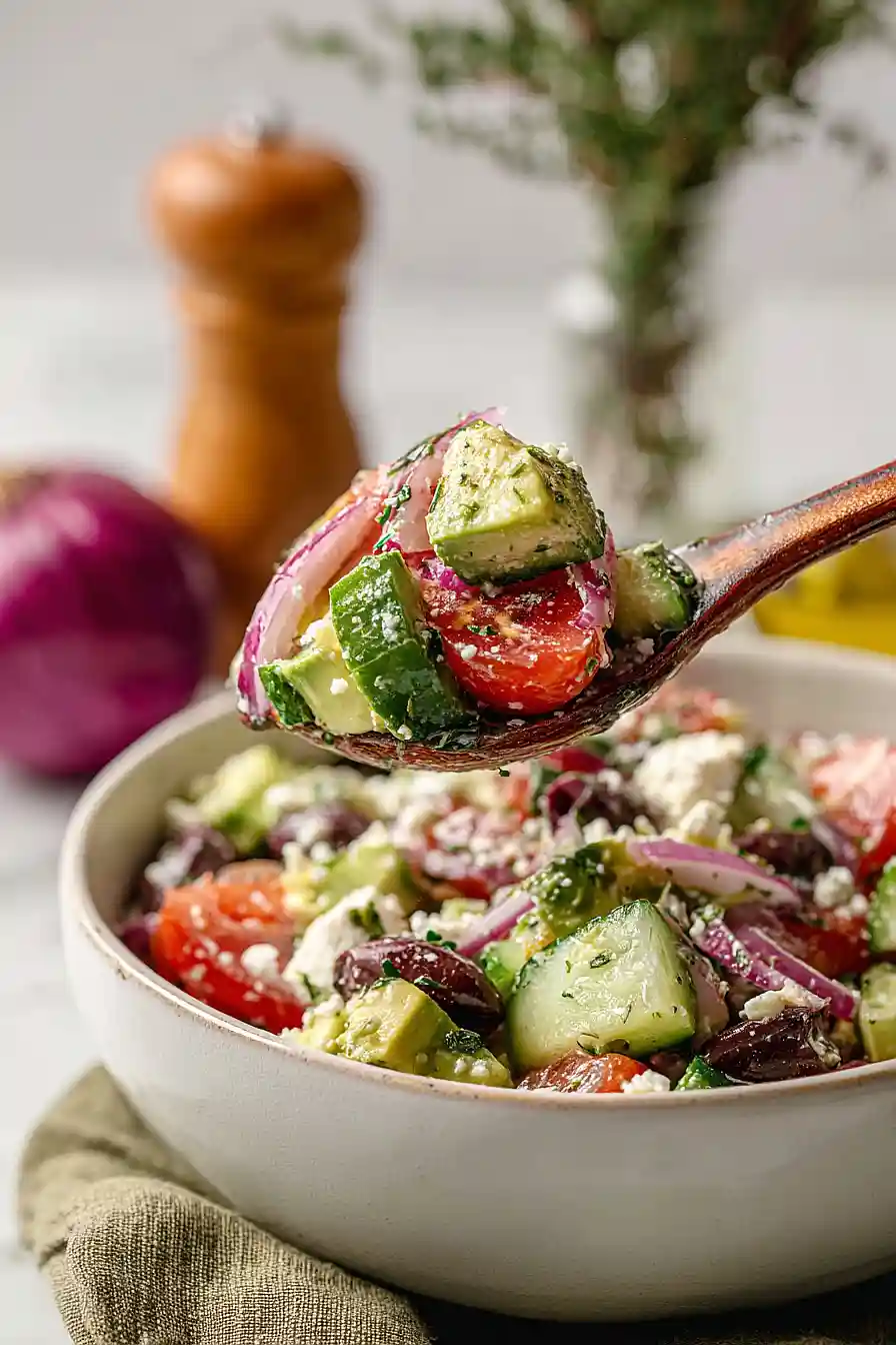greek salad with avocado