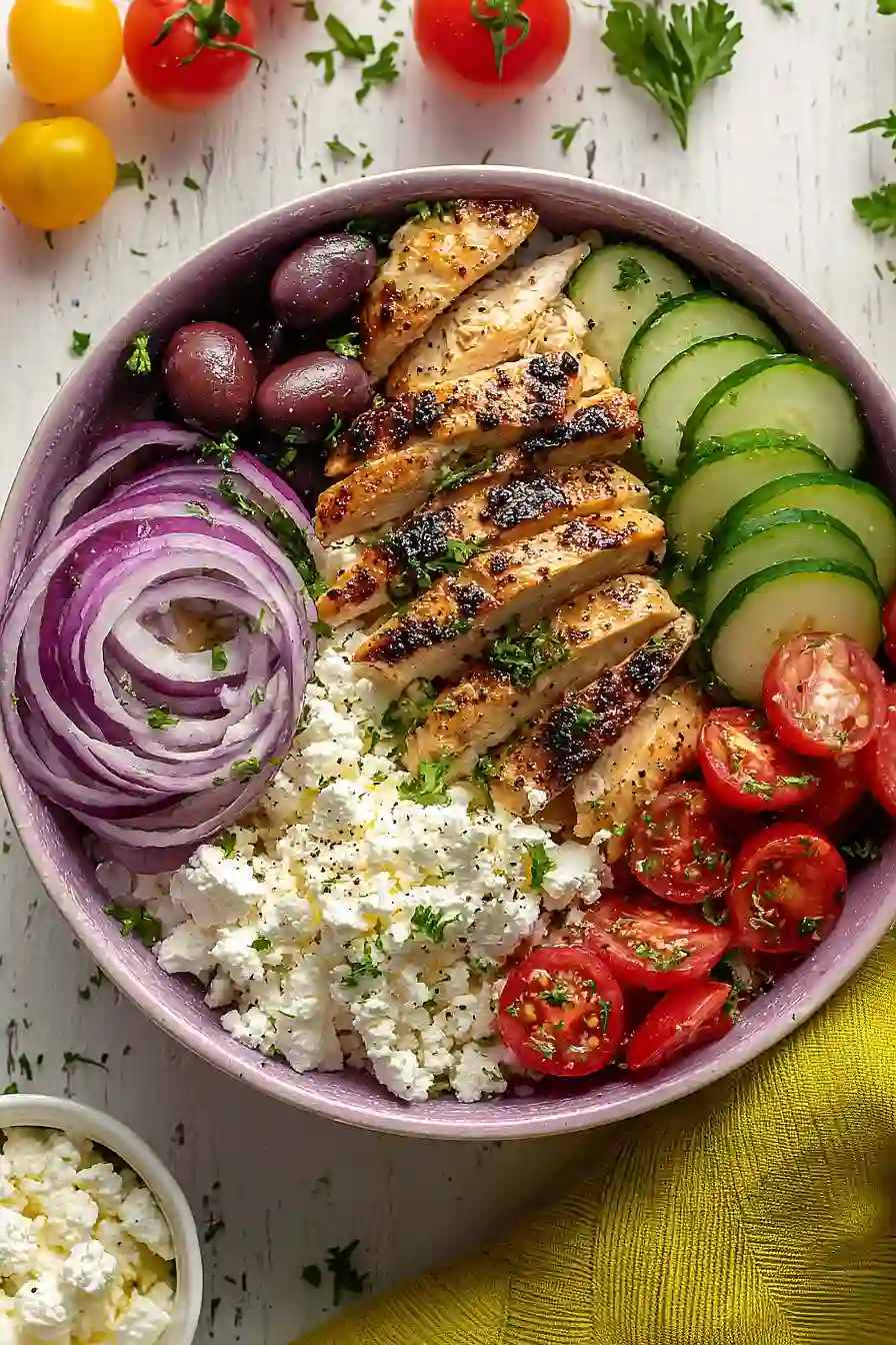 greek chicken cottage cheese bowl