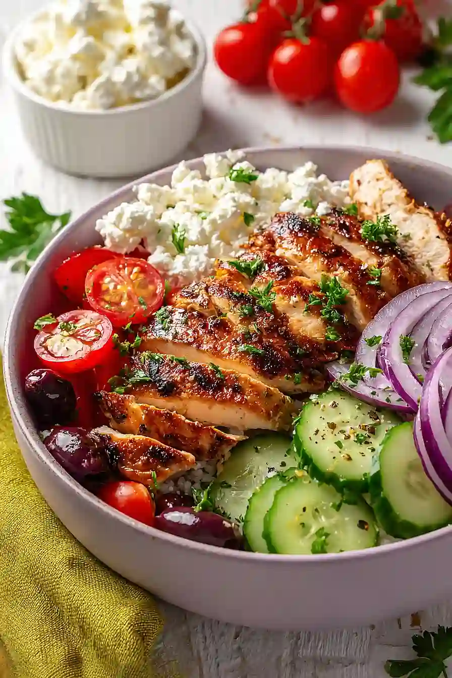 greek chicken cottage cheese bowl